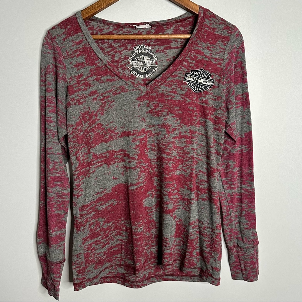 Womens Long Sleeve Harley Davidson Sheer Shirt Top Large Daytona Beach Florida